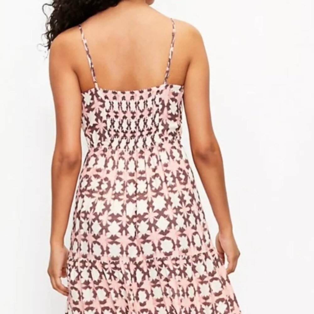LOFT Sun Washed Floral Twist Tiered Midi Sundress Brown and Pink Women’s Size 12 - Picture 9 of 10